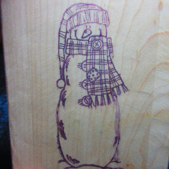 Snowman With Scarf Rubber Wood Mounted Stamp 4.5" X 3.75" - Picture 1 of 3